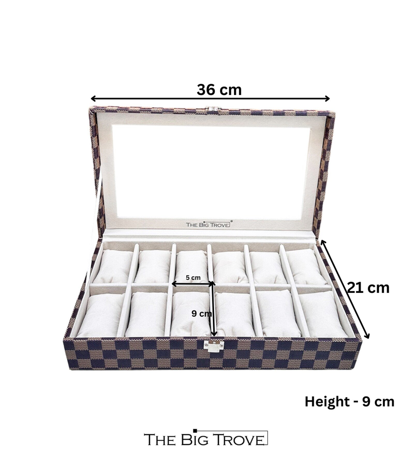 Brown 12 Slot Watch Display Box Case Organiser With Glass Top